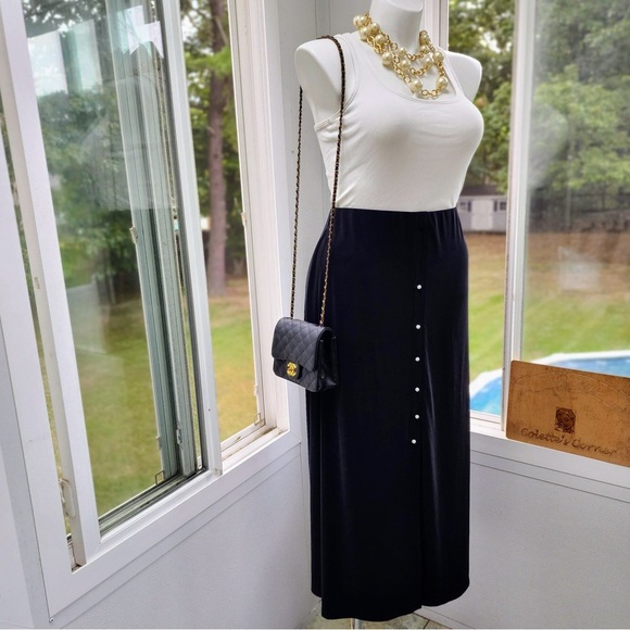 Black Pearl Front Stretch Jersey Maxi Skirt W/ High Slit - Picture 2 of 3